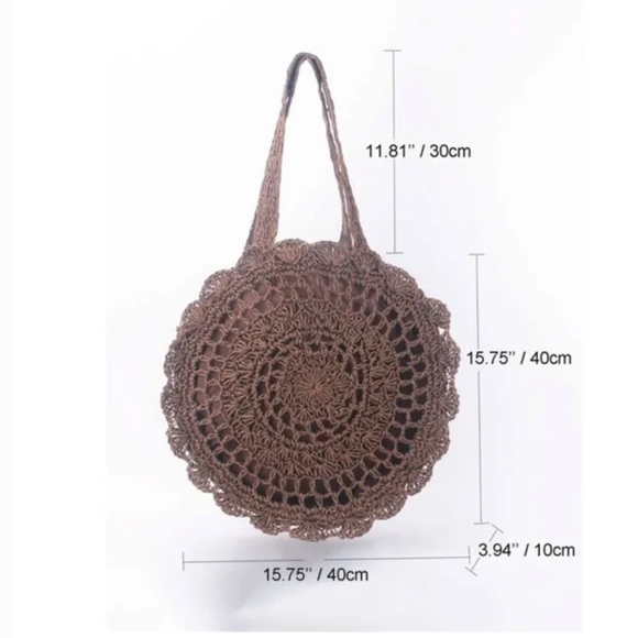 Boho Coffee Brown Straw Round Bag - Picture 7 of 7